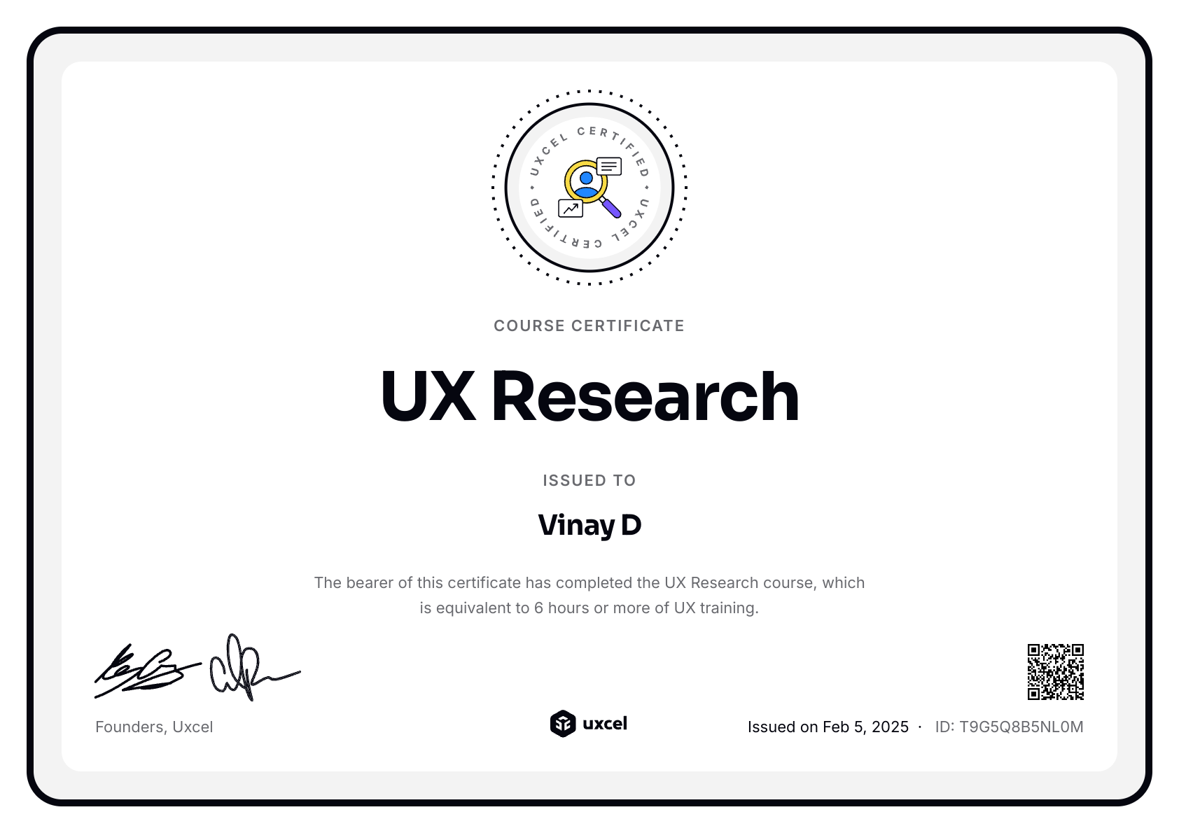 Vinay D's certificate